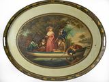 un tableau représentant un homme et une femme dans un bateau sur l'eau