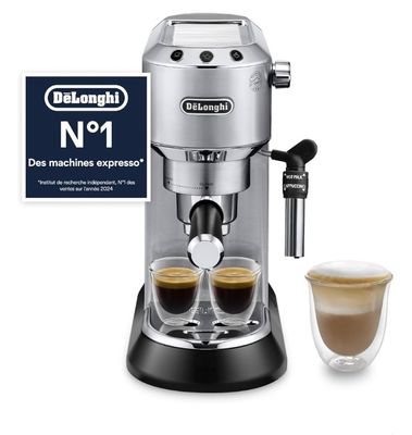 a close up of a coffee machine with two cups of coffee