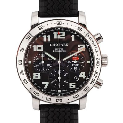 Montre chronographe Chopard pour homme, avec cadran noir et bracelet en caoutchouc noir
