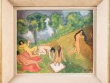 an image of a painting of a group of nudes in a field