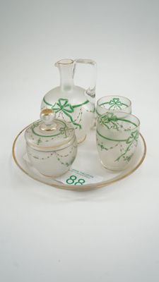 Service de nuit duo (5pc) verre émaillé à décor de nœuds, fl… - Photo 1