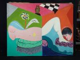 tableau représentant un tableau dans lequel figurent une femme et un enfant posés sur une table