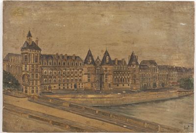 GUY (XIXème siècle). Vue de la Conciergerie. Carton bouilli …