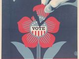 une image représentant une affiche politique sur laquelle on voit une main déposant un bulletin de vote sur une fleur