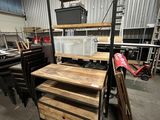 a lot of wood and metal items in a garage