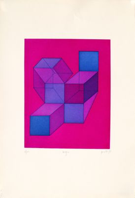une image représentant un motif géométrique rose et bleu