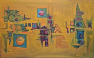 tableau représentant divers objets sur fond jaune