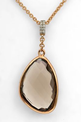 Collier en or rose 18 carats serti de quartz fumé et de diam…