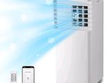 an image of a white air conditioner sitting next to a remote control
