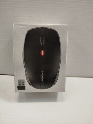 a black mouse in a clear box on a white table