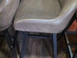 two stools that are sitting in front of a counter