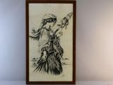 un dessin représentant une femme tenant un oiseau dans la main