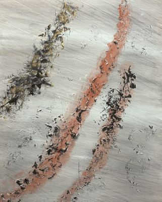 une peinture représentant deux traits de peinture sur une feuille de papier