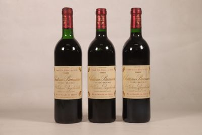 trois bouteilles de vin rouge posées côte à côte sur une table