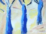un tableau représentant trois personnes debout sous un arbre