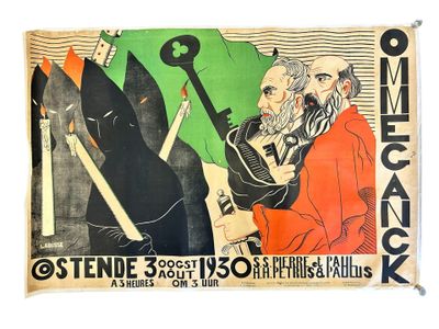 an old poster of a man and a woman sitting on a bench