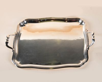 silver plated serving tray with handles and handles