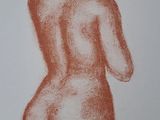 a drawing of a nude woman standing in front of a white wall