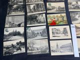 several old black and white photographs of a city and a street