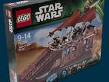 une boîte contenant des sets Lego Star Wars sur fond bleu