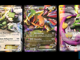 four different pokemon cards are shown on a black background