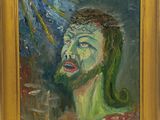 une peinture à l'huile représentant un homme portant une couronne d'épines sur la tête