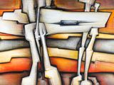 a painting of a couple of knives on a table