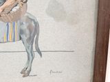a painting of a man riding a horse with a basket on his back