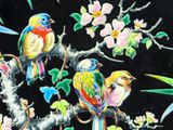 painting of a group of birds sitting on a branch of a tree