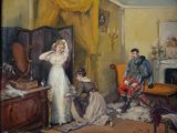 a painting of a woman in a white dress in a room