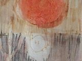 a picture of a painting of a red sun in a vase