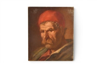 portrait d'un vieil homme portant un chapeau rouge et une cravate rouge