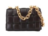 a black purse with gold chains and a chain around it