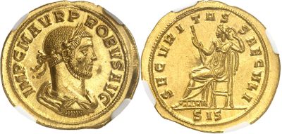 a gold coin with an image of a man and a woman on it