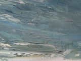an oil painting of a beach scene with waves crashing in to the shore