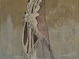 tableau représentant une femme en robe longue, un châle sur l'épaule, accroché au mur