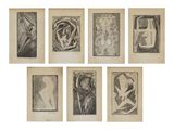 six dessins représentant différents types d'œuvres d'art sur fond blanc