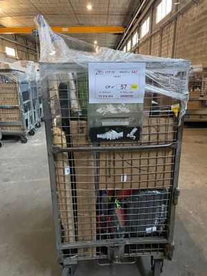 a cart that has a lot of items in it