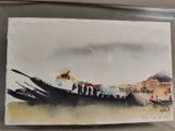 une peinture à l'aquarelle d'un bateau dans l'eau