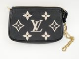 louis vuitton black monograme leather coin purse with gold chain