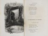 an open book with a picture of a man and a woman in a garden