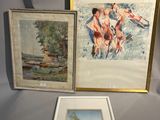 deux tableaux encadrés représentant des chevaux et un homme à cheval