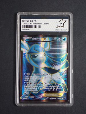 a close up of a card in a plastic case on a table