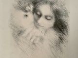 an image of a drawing of a woman holding a cat