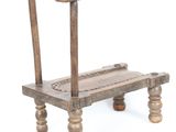a small wooden bench with two legs on a white background