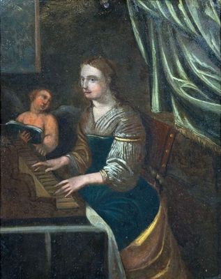 an image of a painting of a woman sitting at a piano