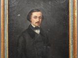 a painting of a man in a black coat and bow tie