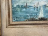 a picture of a painting of boats on the water