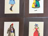 four different pictures of people dressed in different costumes on a table