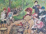 une peinture représentant un groupe de personnes assises autour d'une table